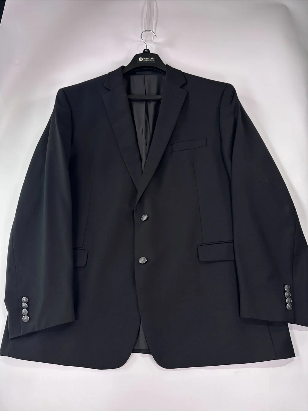 Lauren Ralph Lauren Black 100% Wool Crest Button Blazer Natural Stretch 48L
